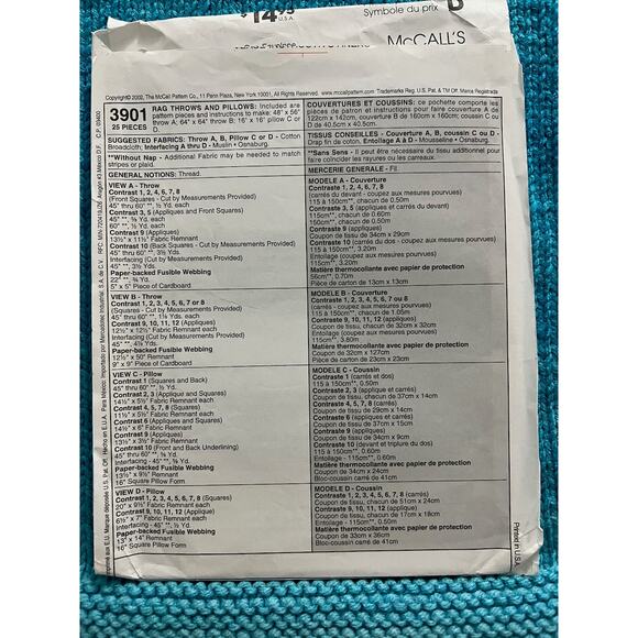 McCalls 3901 throw quilt pillow - Picture 2 of 7